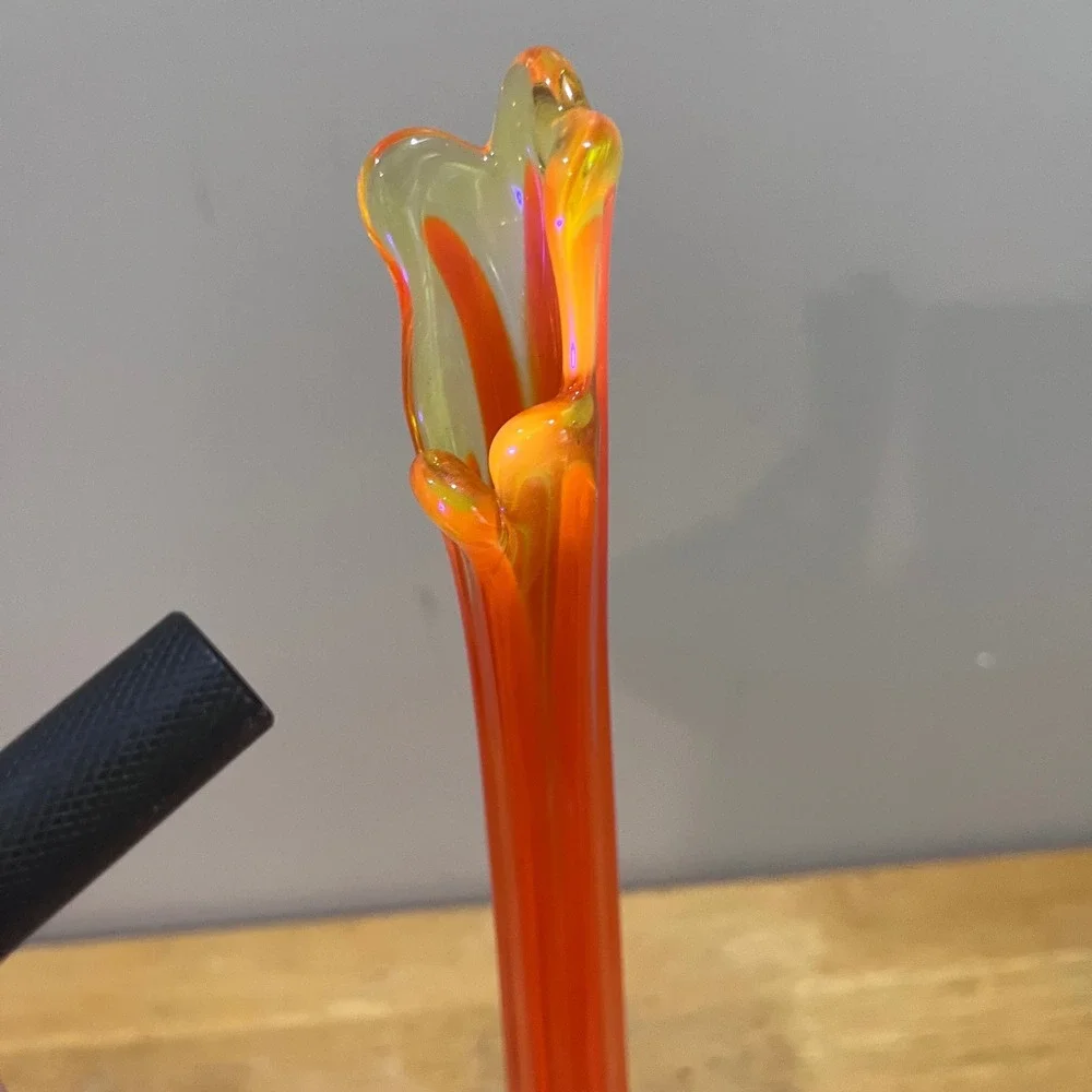 Vtg Viking Epic Column Swung Vase Amberina Orange Glows‎ MCM 20.5